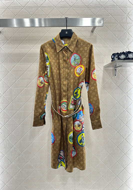 L 25 Lapel Printed Badge Shirt Dress