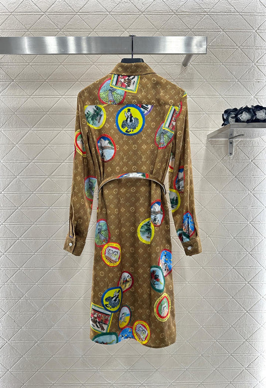 L 25 Lapel Printed Badge Shirt Dress