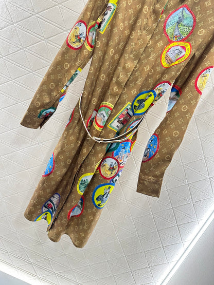 L 25 Lapel Printed Badge Shirt Dress