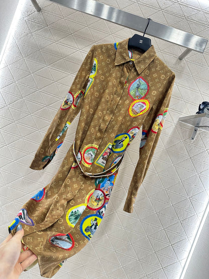 L 25 Lapel Printed Badge Shirt Dress