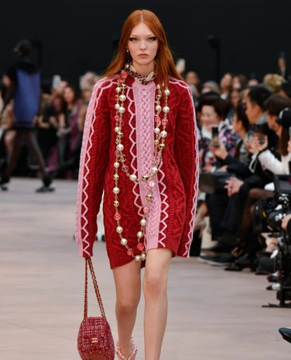 C 25 Cable-knit contrast crochet wool sweater dress
