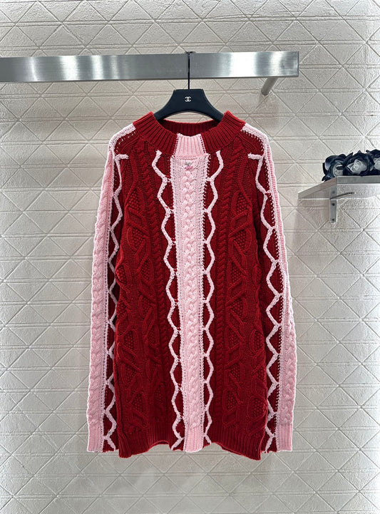 C 25 Cable-knit contrast crochet wool sweater dress