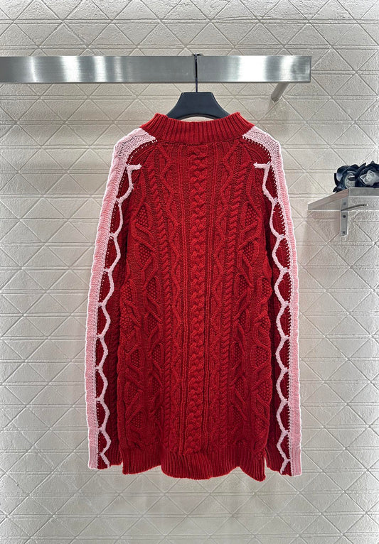 C 25 Cable-knit contrast crochet wool sweater dress