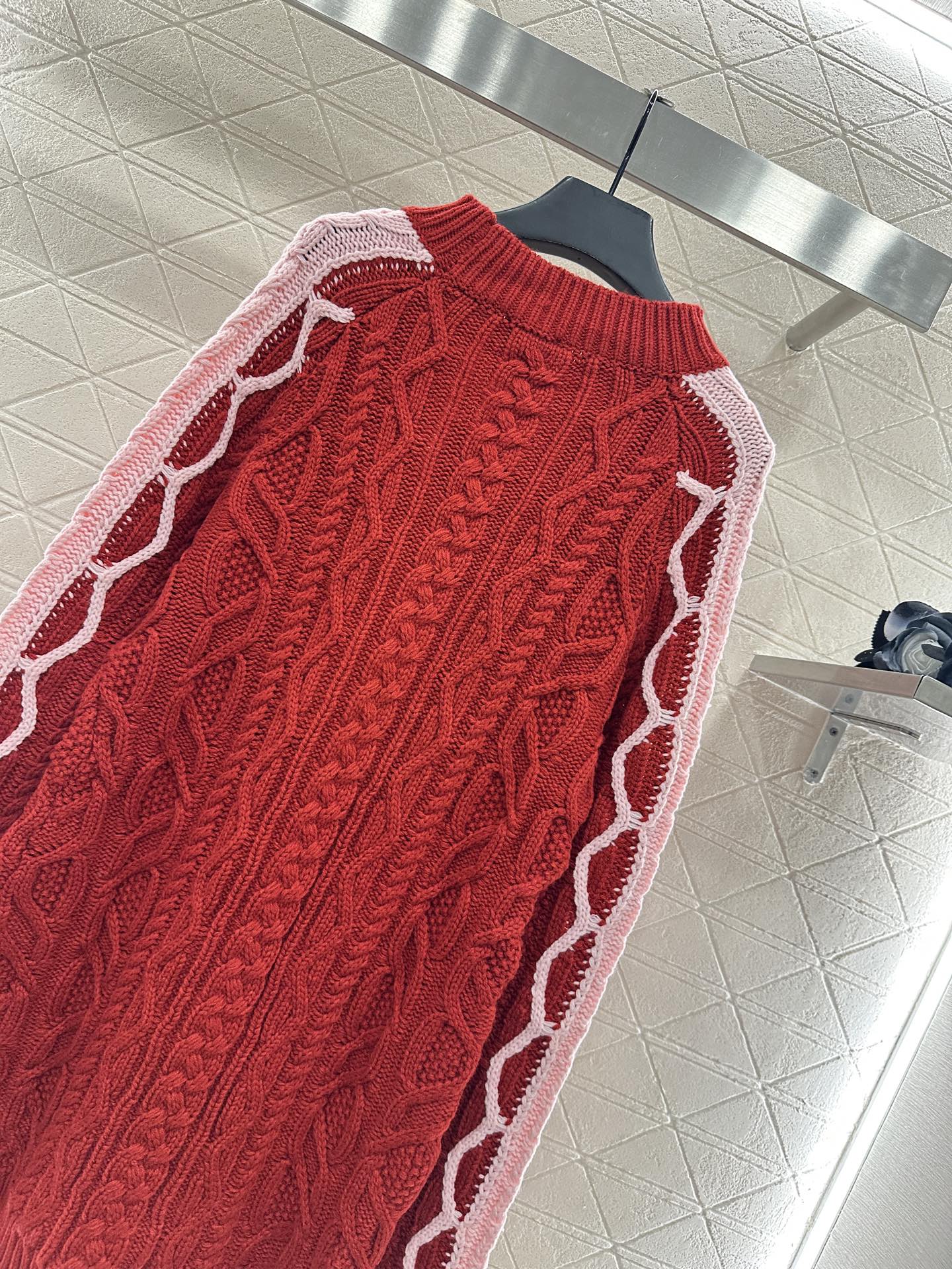 C 25 Cable-knit contrast crochet wool sweater dress
