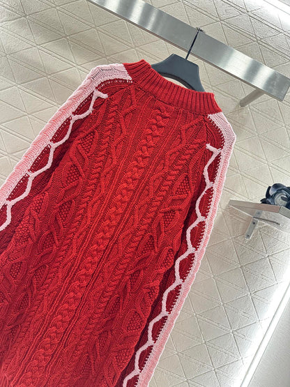 C 25 Cable-knit contrast crochet wool sweater dress