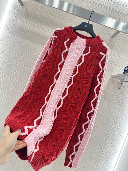 C 25 Cable-knit contrast crochet wool sweater dress