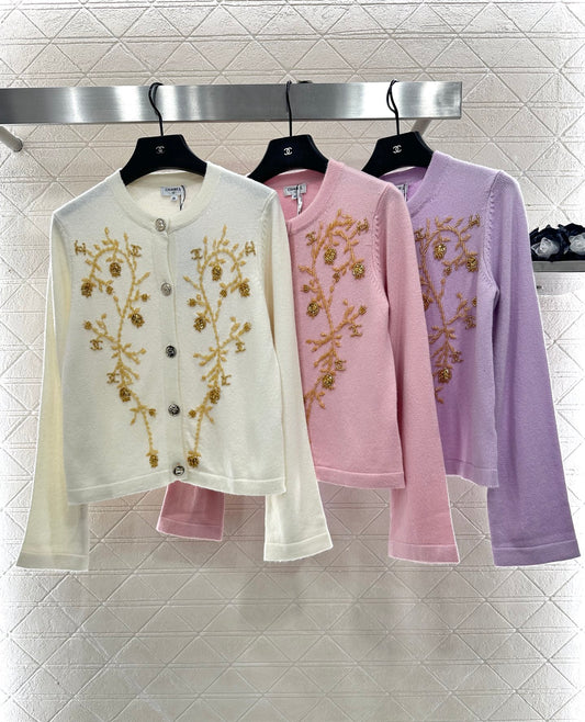 C 25 Beaded Knit Cashmere Cardigan