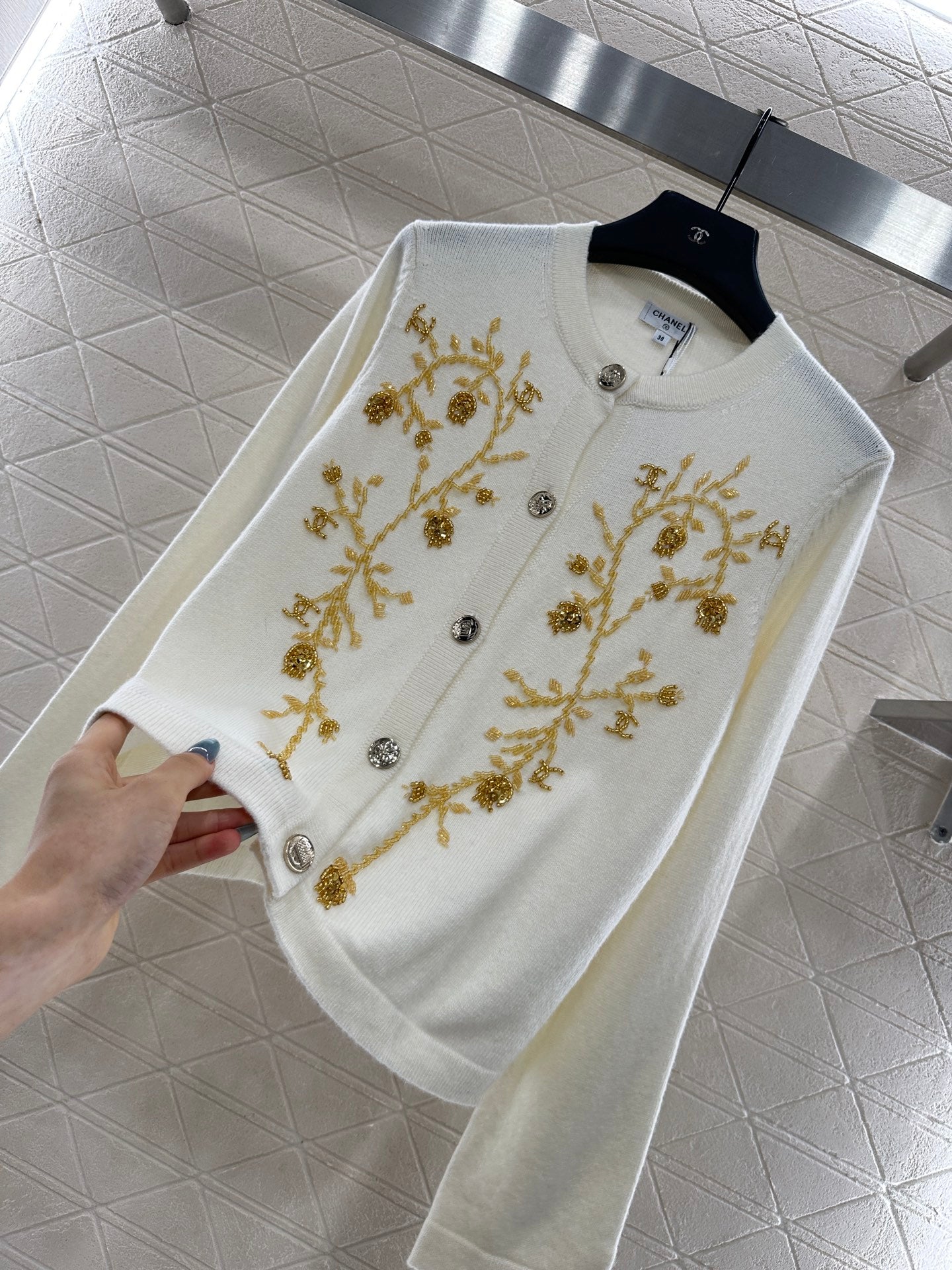 C 25 Beaded Knit Cashmere Cardigan
