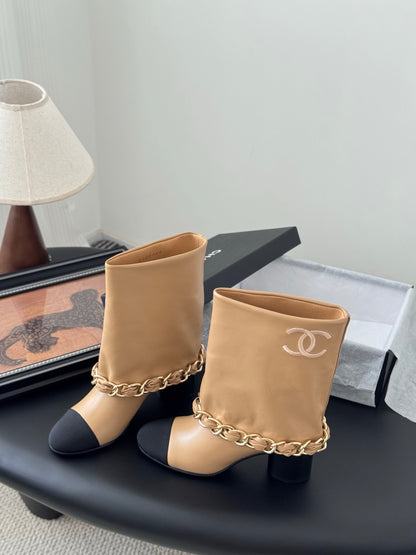 C 25K New chain mid-cut knight boots（KHAKI/WHITE）