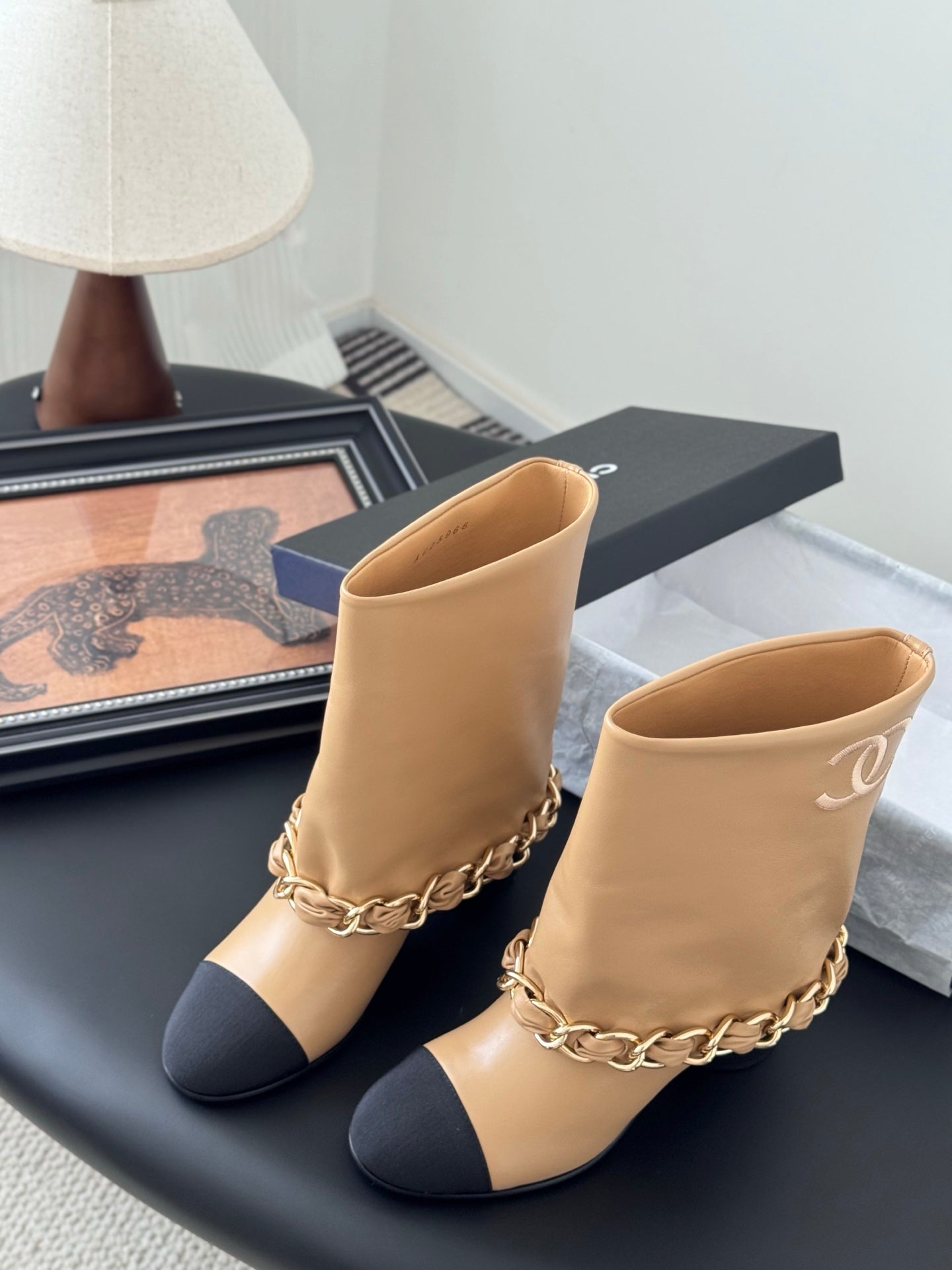 C 25K New chain mid-cut knight boots（KHAKI/WHITE）