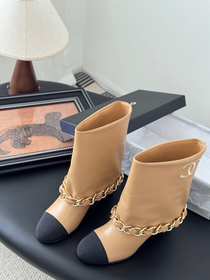 C 25K New chain mid-cut knight boots（KHAKI/WHITE）
