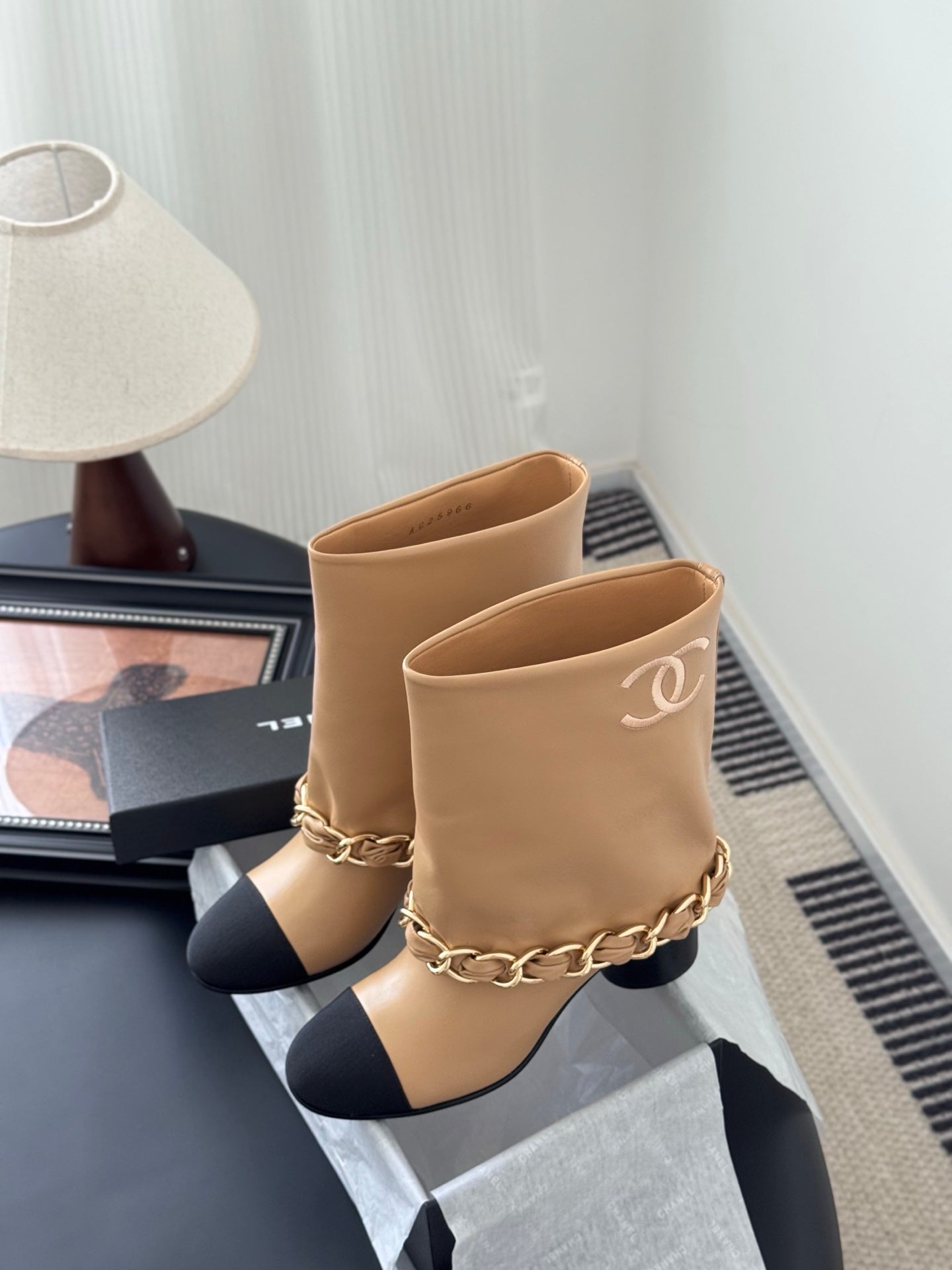 C 25K New chain mid-cut knight boots（KHAKI/WHITE）