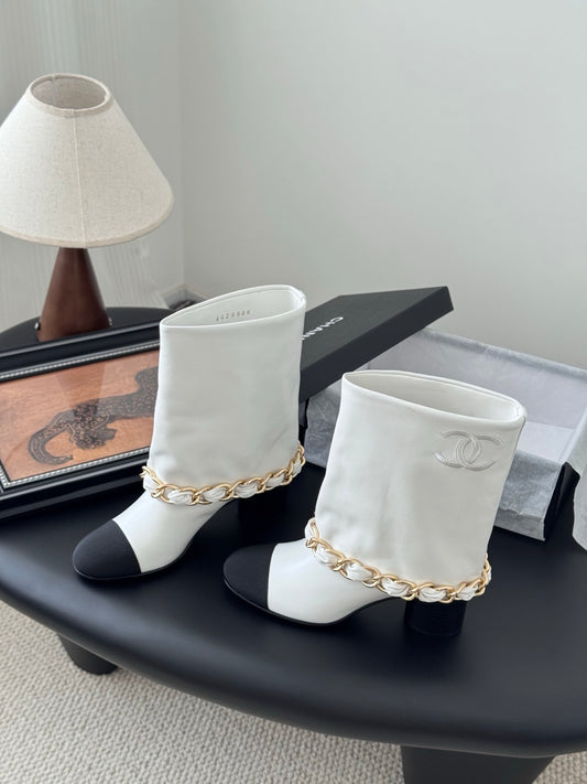 C 25K New chain mid-cut knight boots（KHAKI/WHITE）