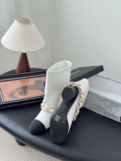 C 25K New chain mid-cut knight boots（KHAKI/WHITE）