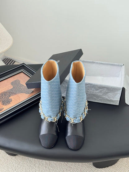 C 25K New chain mid-cut knight boots（BLUE/DARK BLUE）