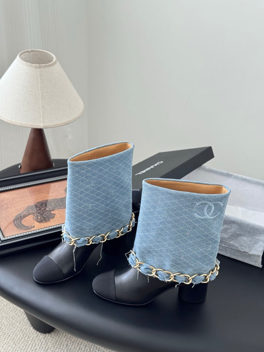 C 25K New chain mid-cut knight boots（BLUE/DARK BLUE）