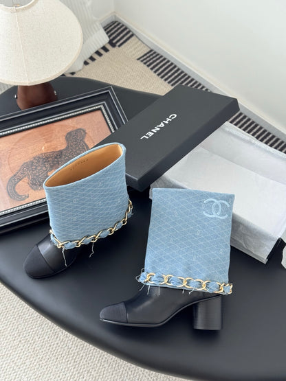 C 25K New chain mid-cut knight boots（BLUE/DARK BLUE）