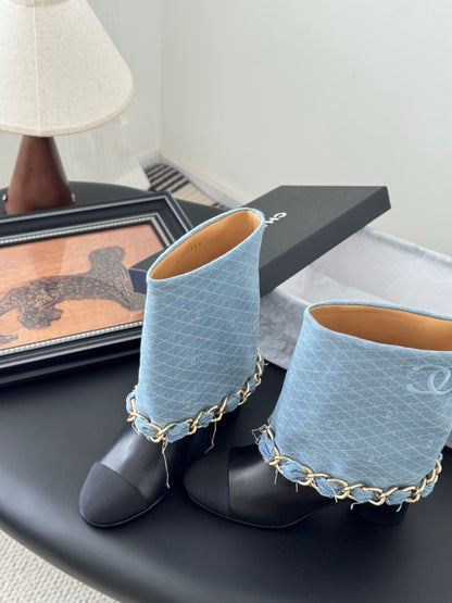 C 25K New chain mid-cut knight boots（BLUE/DARK BLUE）