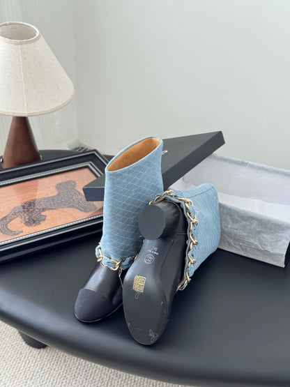 C 25K New chain mid-cut knight boots（BLUE/DARK BLUE）