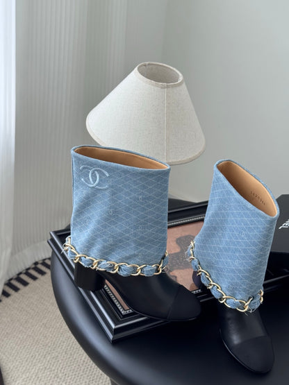 C 25K New chain mid-cut knight boots（BLUE/DARK BLUE）