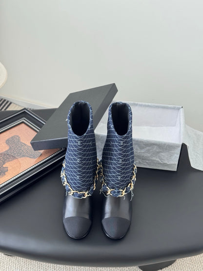 C 25K New chain mid-cut knight boots（BLUE/DARK BLUE）