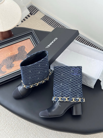 C 25K New chain mid-cut knight boots（BLUE/DARK BLUE）
