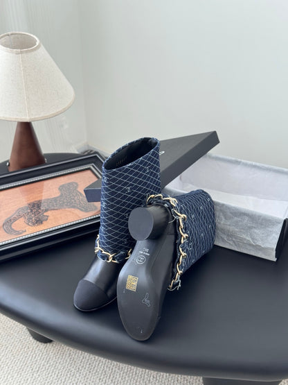 C 25K New chain mid-cut knight boots（BLUE/DARK BLUE）