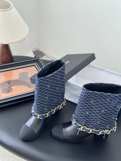 C 25K New chain mid-cut knight boots（BLUE/DARK BLUE）
