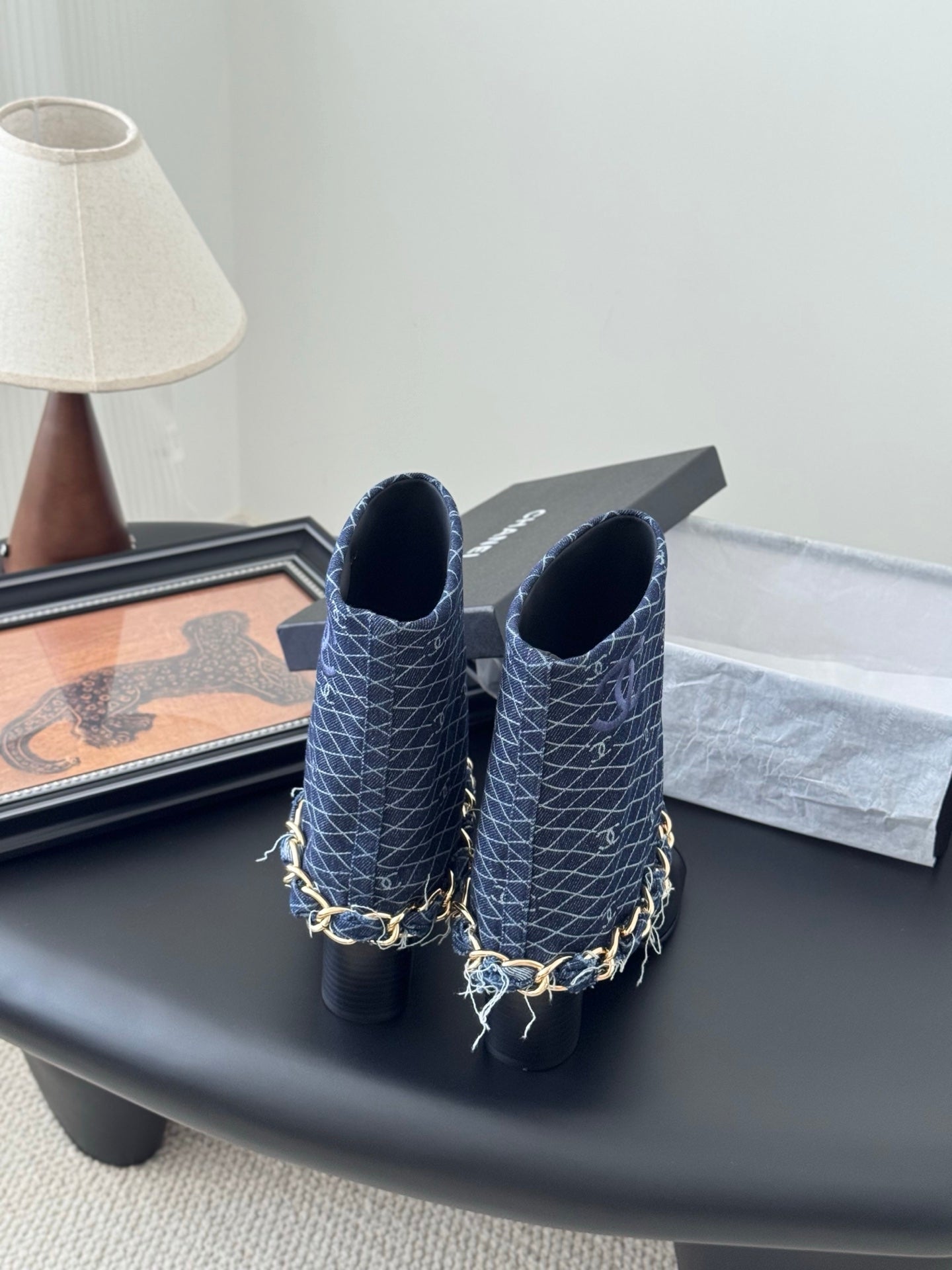 C 25K New chain mid-cut knight boots（BLUE/DARK BLUE）