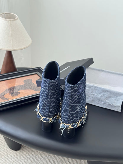 C 25K New chain mid-cut knight boots（BLUE/DARK BLUE）