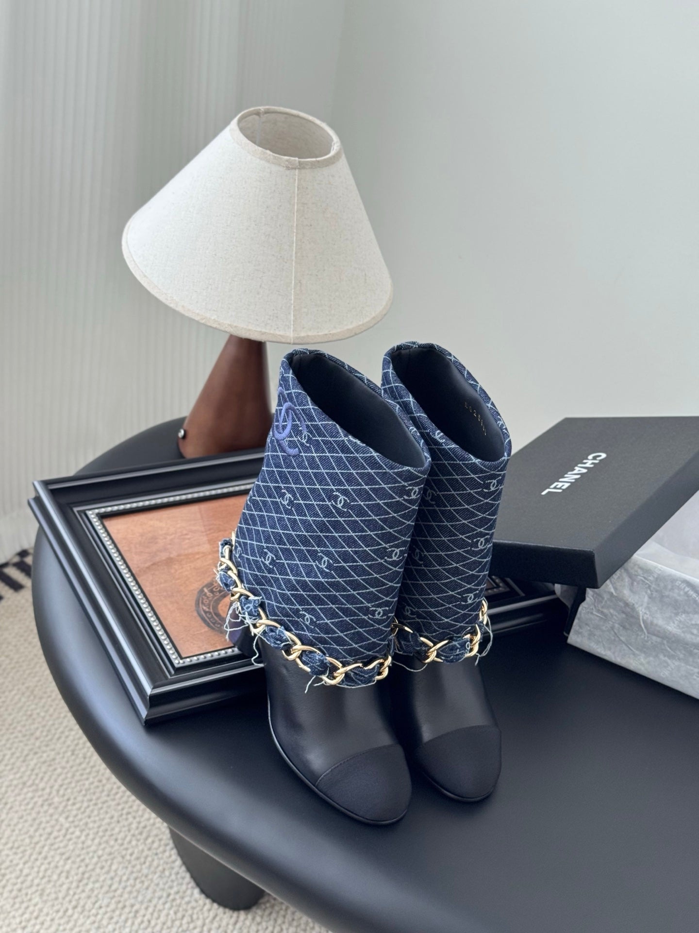C 25K New chain mid-cut knight boots（BLUE/DARK BLUE）