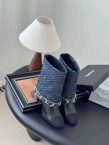 C 25K New chain mid-cut knight boots（BLUE/DARK BLUE）