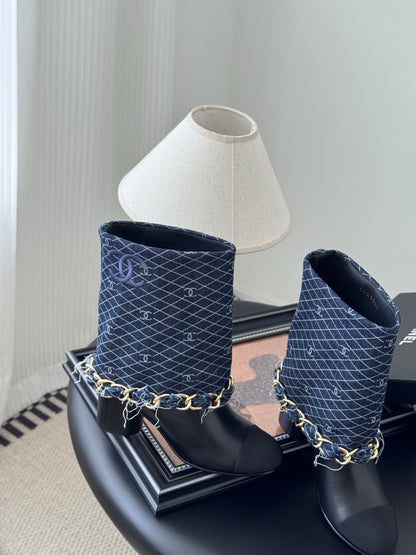 C 25K New chain mid-cut knight boots（BLUE/DARK BLUE）