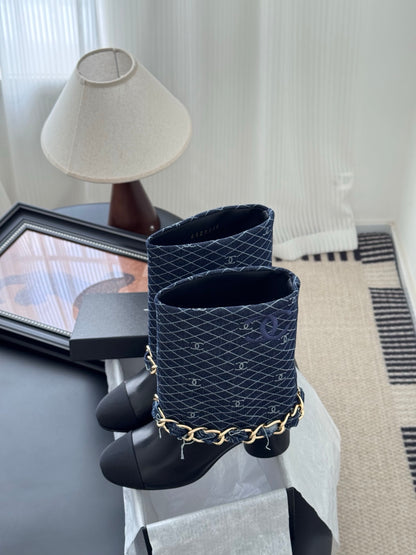C 25K New chain mid-cut knight boots（BLUE/DARK BLUE）