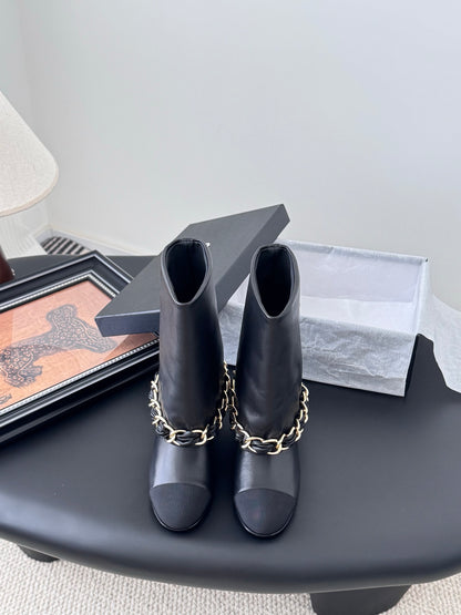 C 25K New chain mid-cut knight boots（Black/Glossy Black）