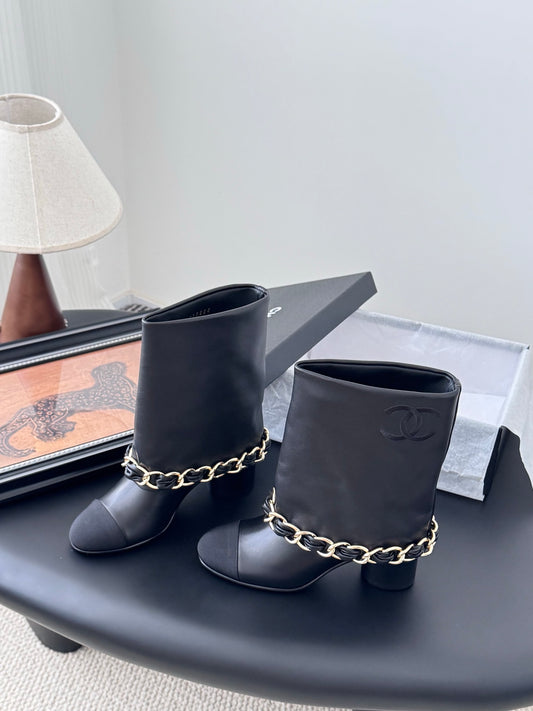 C 25K New chain mid-cut knight boots（Black/Glossy Black）