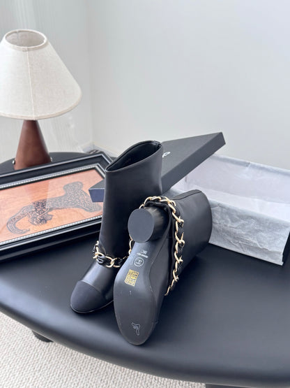 C 25K New chain mid-cut knight boots（Black/Glossy Black）
