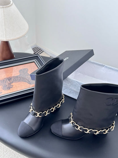 C 25K New chain mid-cut knight boots（Black/Glossy Black）