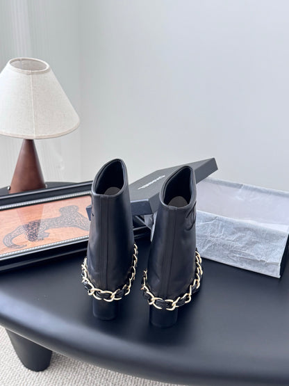 C 25K New chain mid-cut knight boots（Black/Glossy Black）