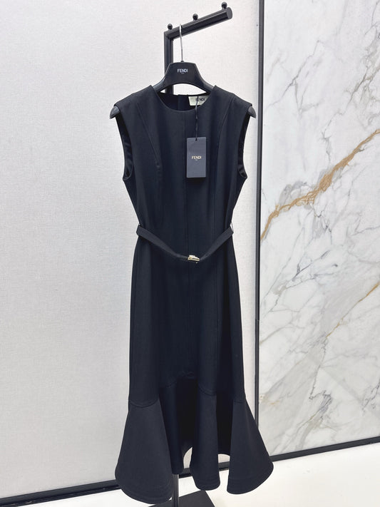Fe 25 Black sleeveless ruffled fishtail skirt dress🖤