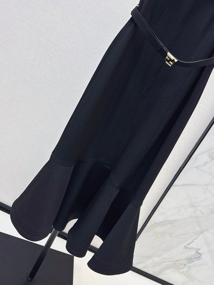 Fe 25 Black sleeveless ruffled fishtail skirt dress🖤