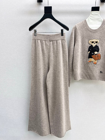 Ral 25 New round neck wool sweater + elastic waist straight pants