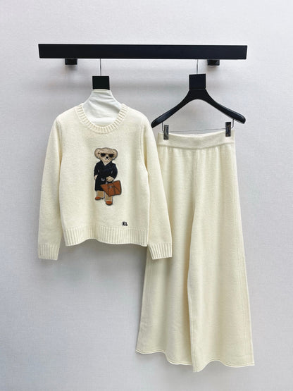 Ral 25 New round neck wool sweater + elastic waist straight pants