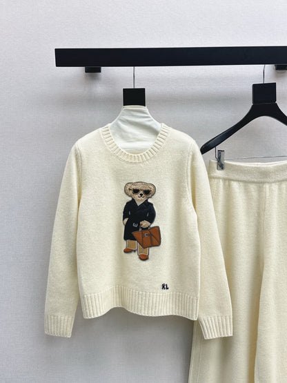 Ral 25 New round neck wool sweater + elastic waist straight pants
