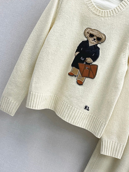 Ral 25 New round neck wool sweater + elastic waist straight pants