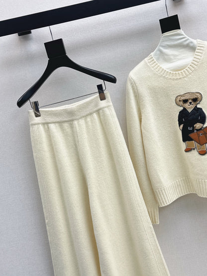 Ral 25 New round neck wool sweater + elastic waist straight pants