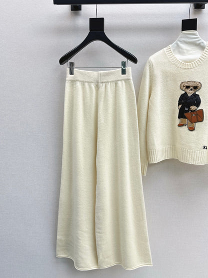 Ral 25 New round neck wool sweater + elastic waist straight pants