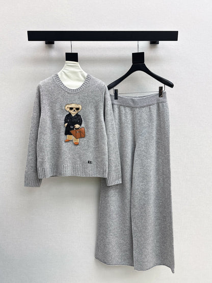 Ral 25 New round neck wool sweater + elastic waist straight pants
