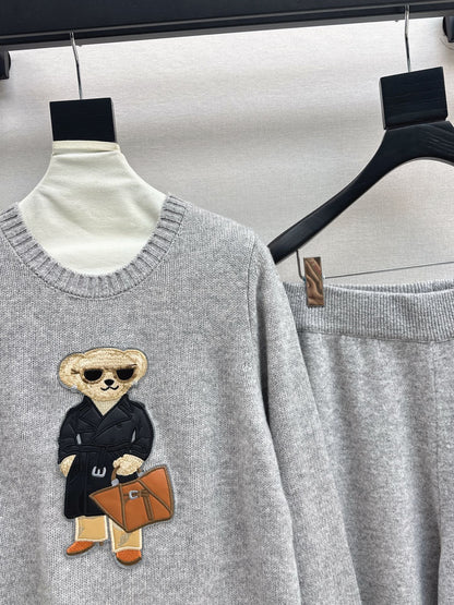 Ral 25 New round neck wool sweater + elastic waist straight pants