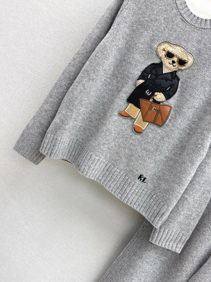 Ral 25 New round neck wool sweater + elastic waist straight pants